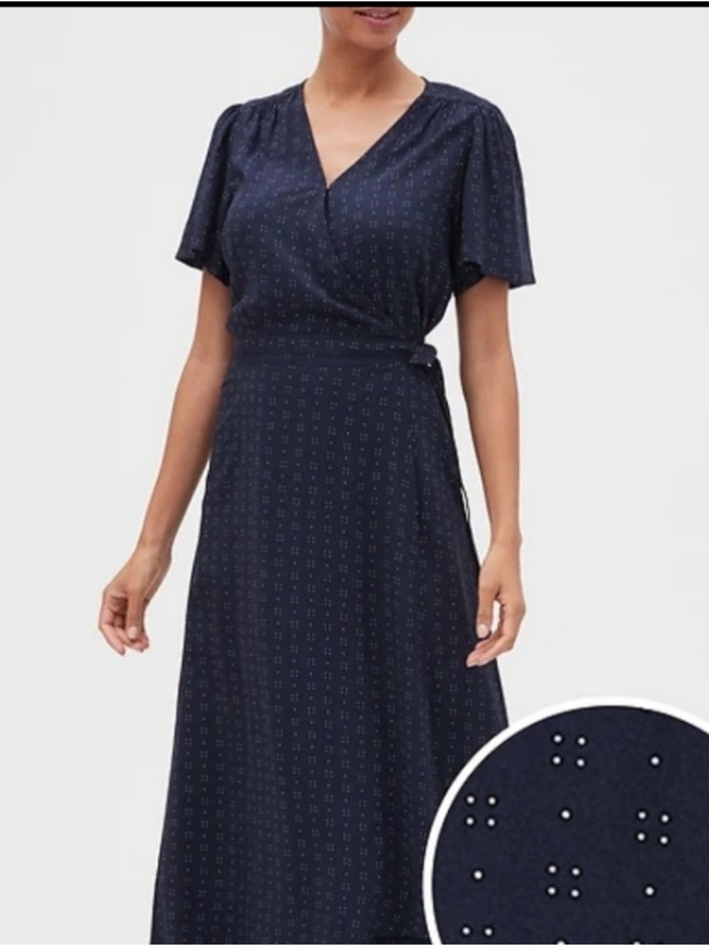 GAP Navy Wrap-Style Maxi Dress with Dot Detail | NWT | Size L